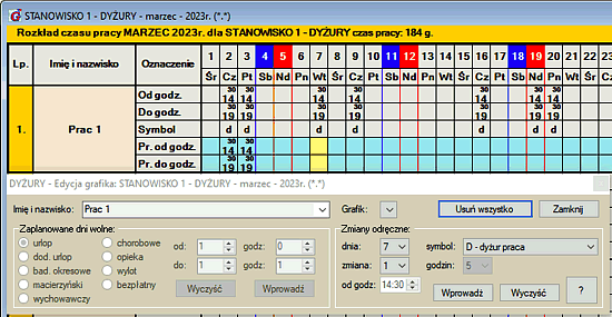 Ręczna dycja Grafika dyżurów