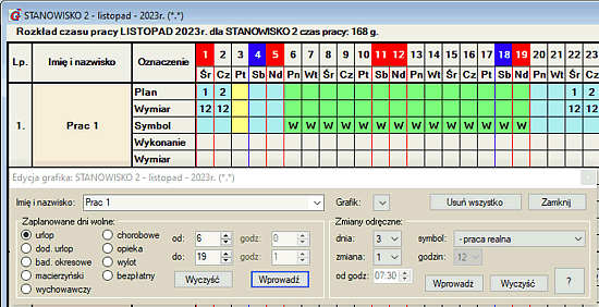 Edycja zmian w Grafiku